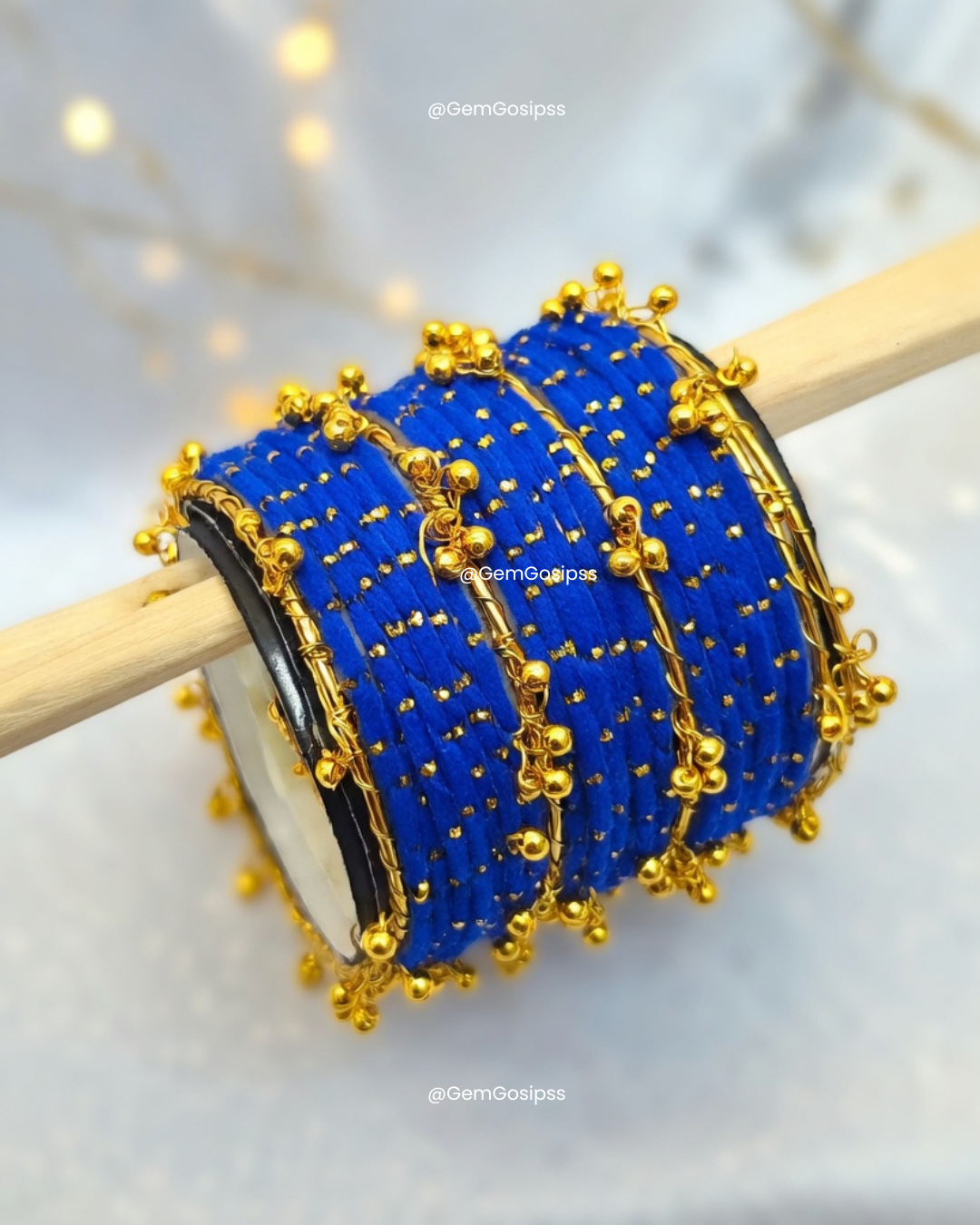 Traditional Kashmiri Silk Thread Bangles Set - Royal Blue & Gold Beaded