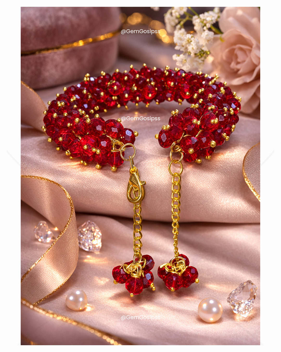 Elegant Gajra Beaded Bracelet (Red) – Traditional Style with Premium Finish