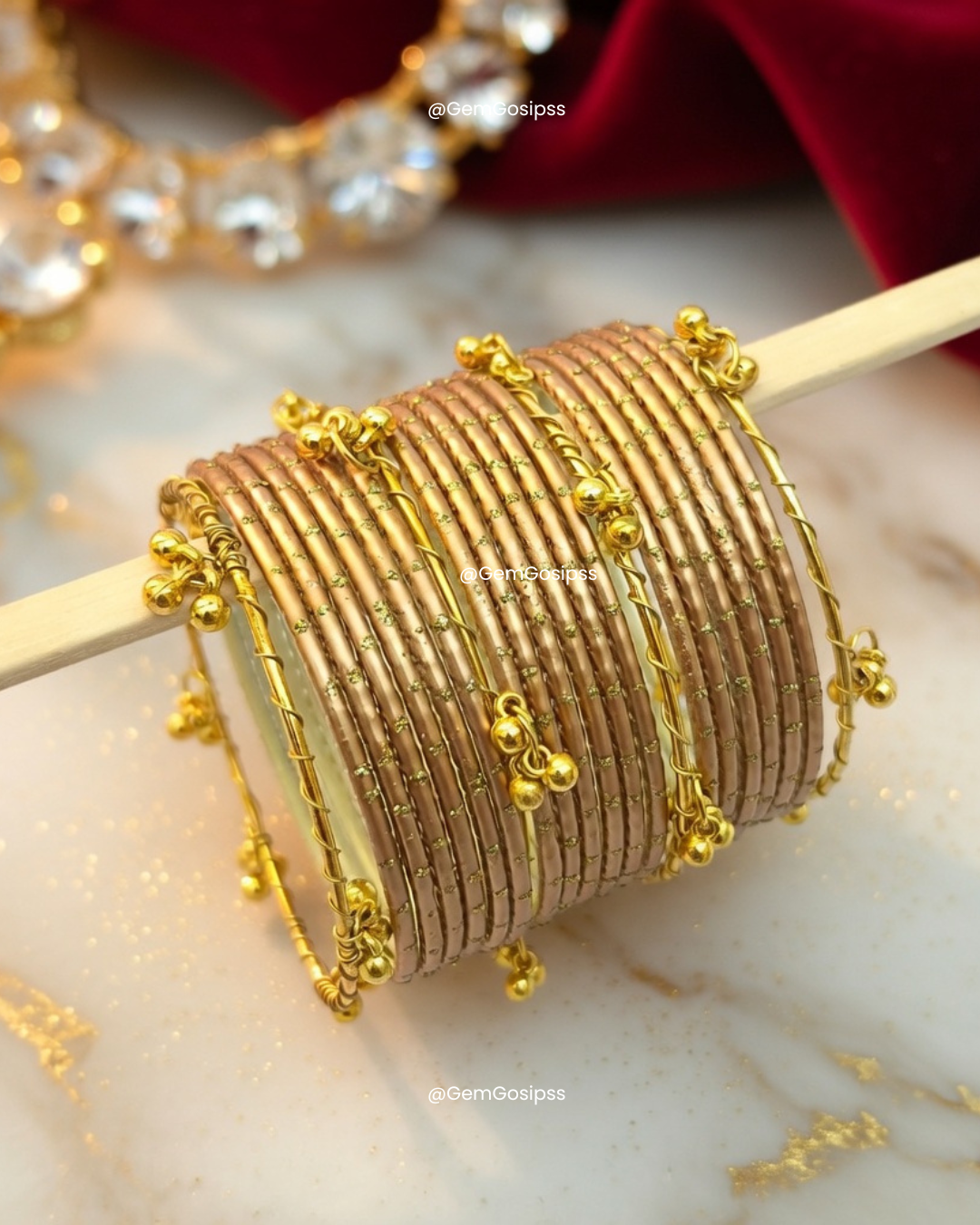 Traditional Kashmiri Silk Thread Bangles Set - Golden & Gold Beaded