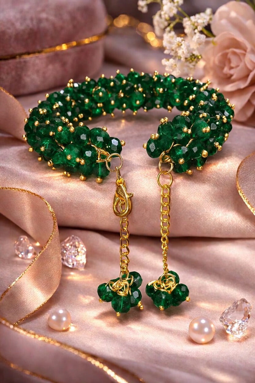 Elegant Gajra Beaded Bracelet (Green) – Traditional Style with Premium Finish