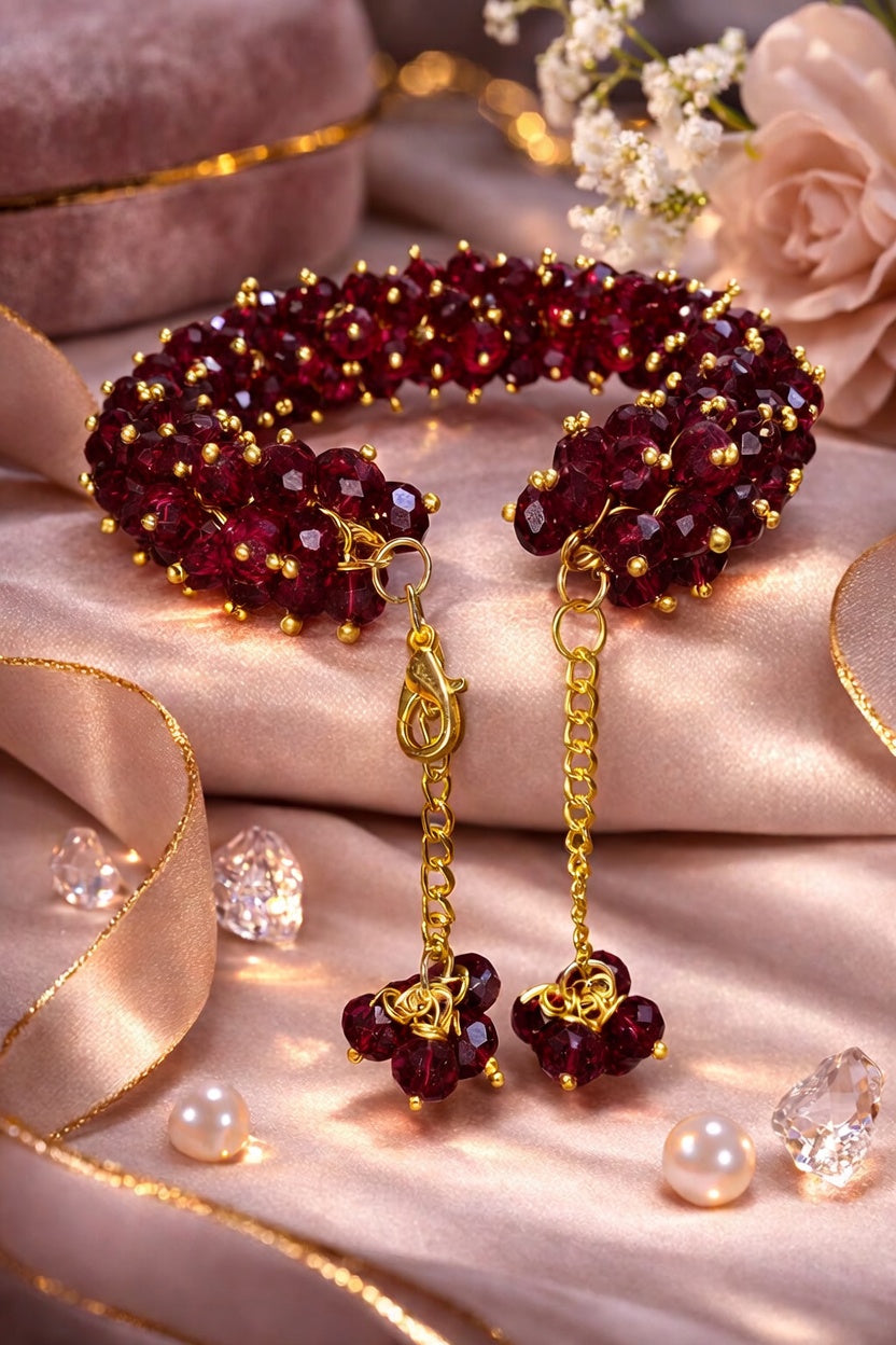 Elegant Gajra Beaded Bracelet (Maroon) – Traditional Style with Premium Finish